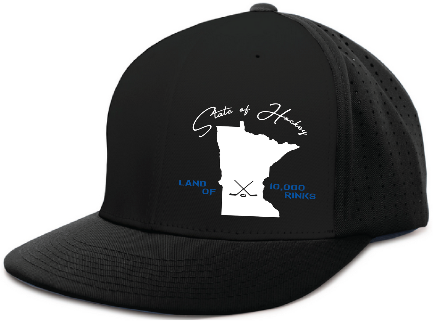 Land of 10k Rinks - Perforated Flexfit Fitted Shape-able Flat Bill Hat