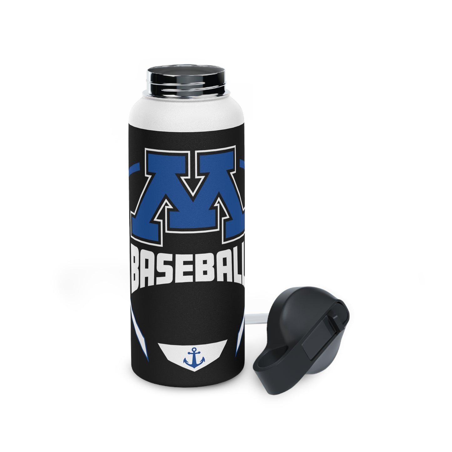 Black Stainless Steel Minnetonka M Baseball Water Bottle