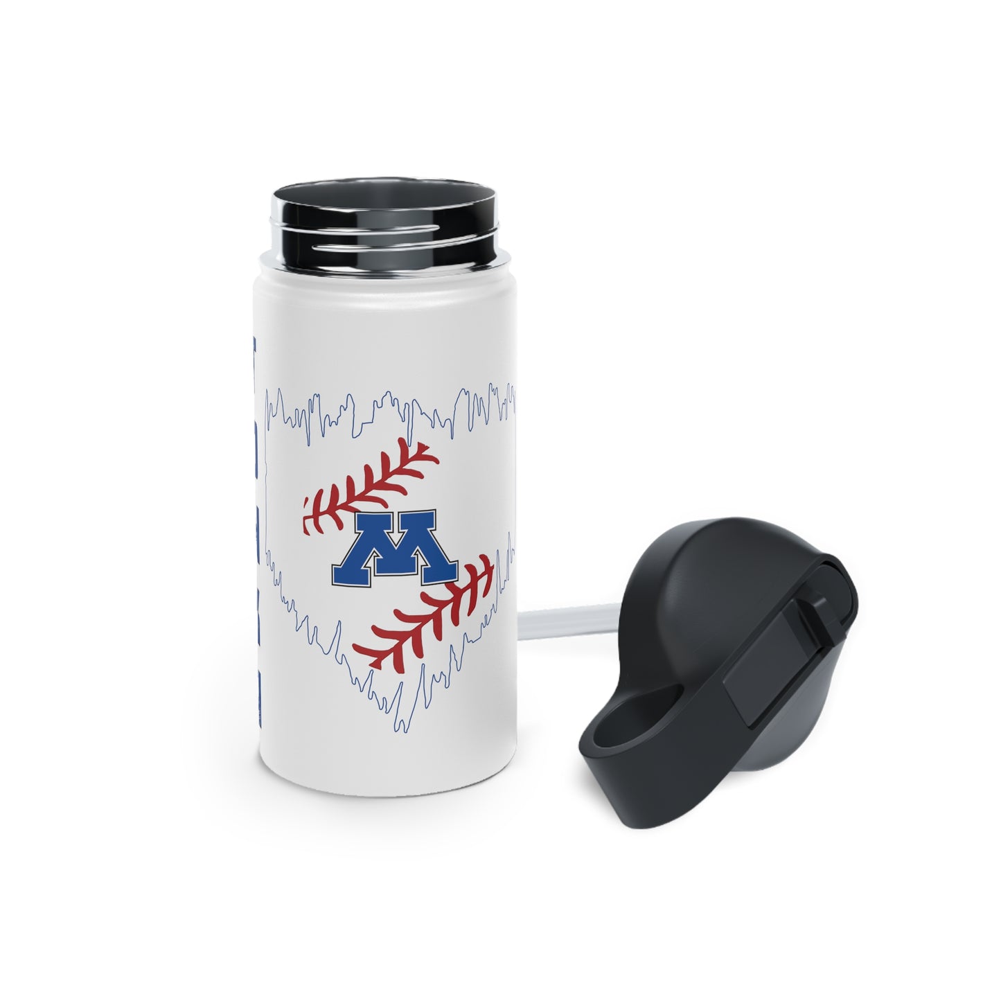 White Stainless Steel Tonka Baseball Plate Logo Water Bottle