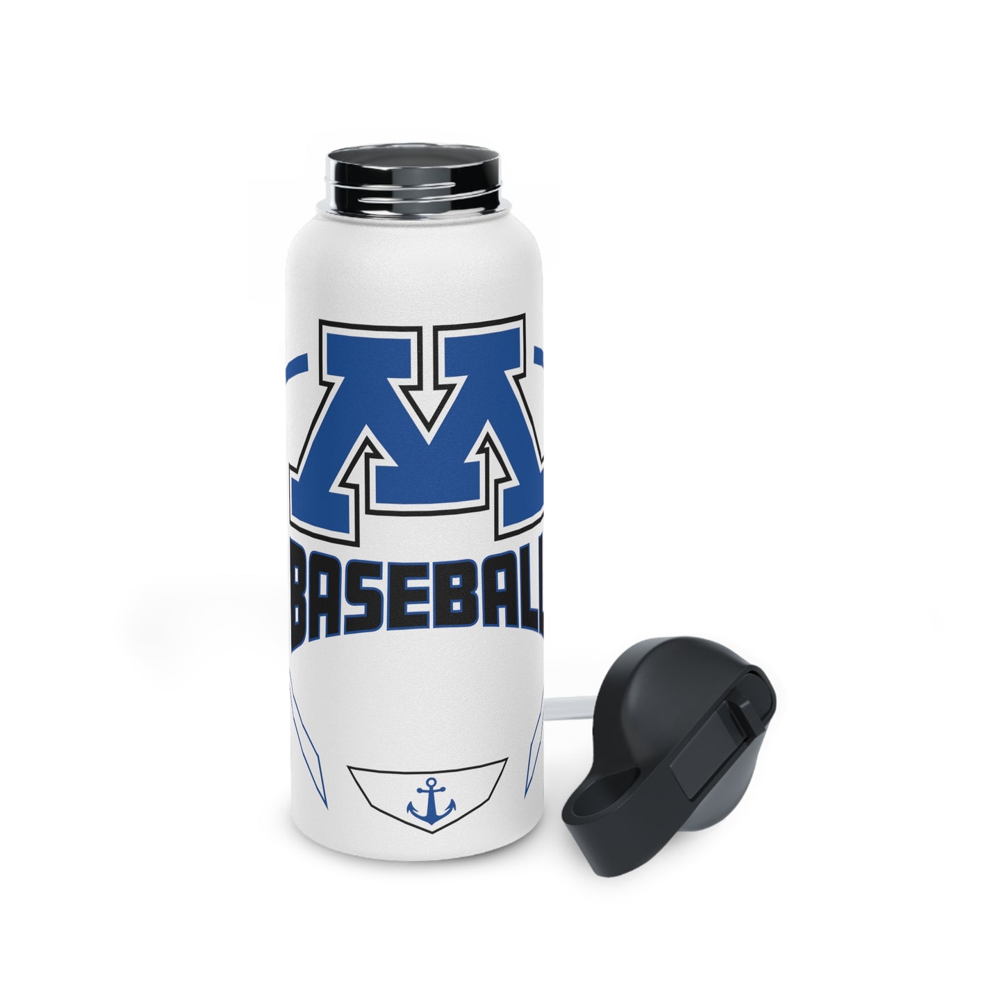 White Stainless Steel Minnetonka M Baseball Water Bottle