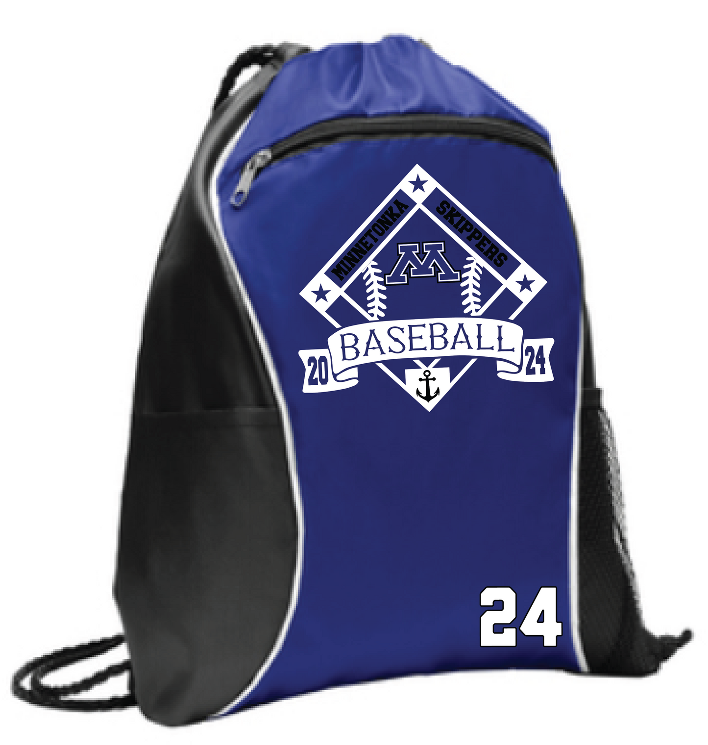 Baseball Drawstring Bag With Side Pockets