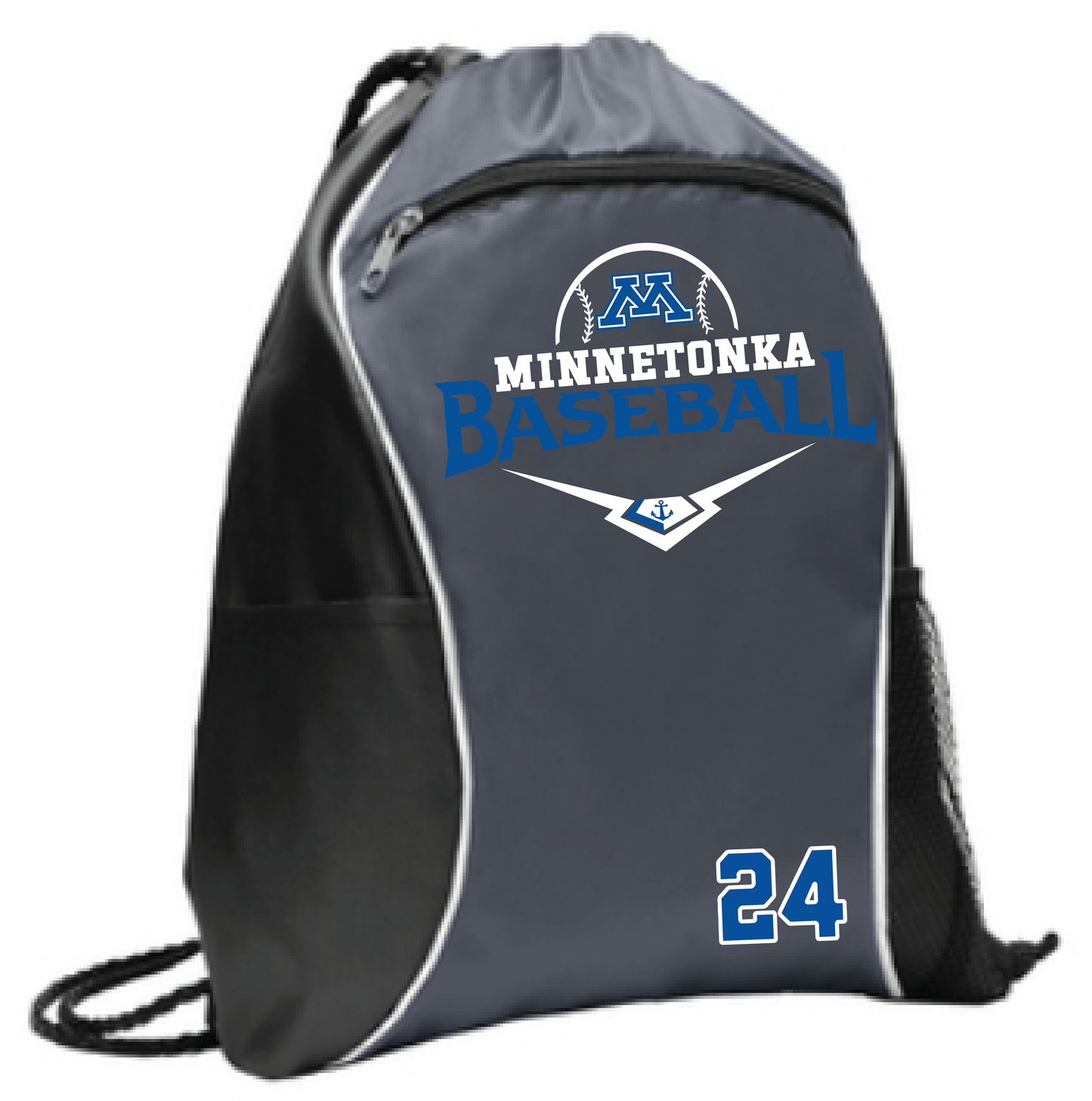 Baseball Drawstring Bag With Side Pockets