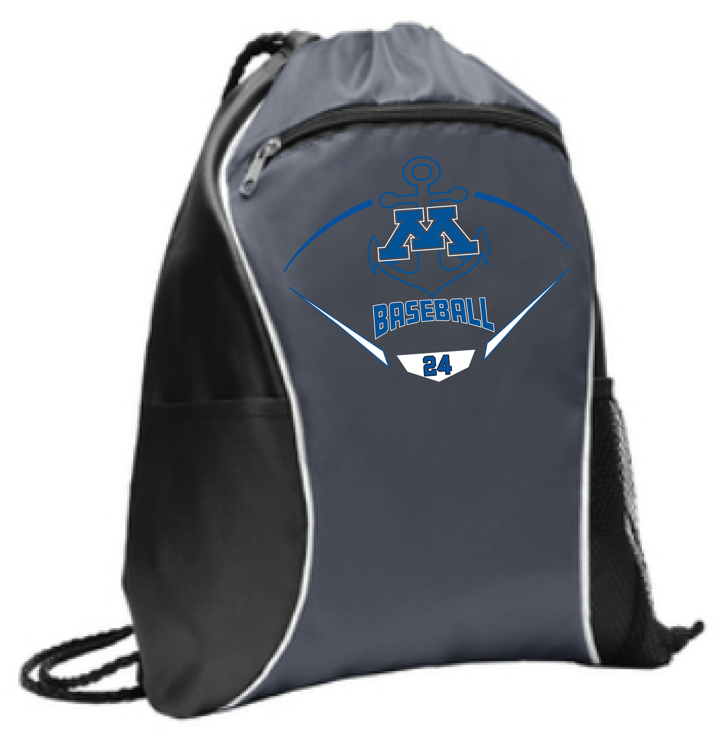 Baseball Drawstring Bag With Side Pockets