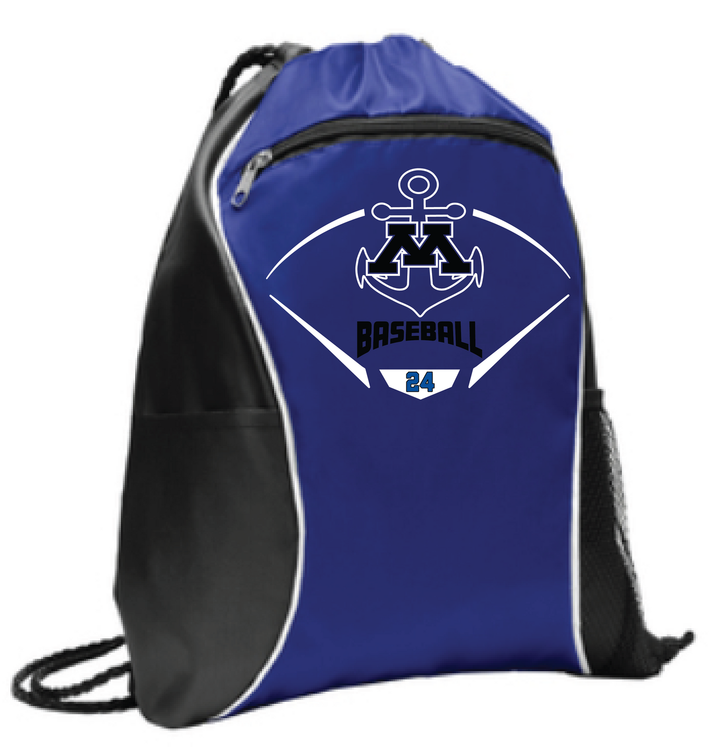 Baseball Drawstring Bag With Side Pockets