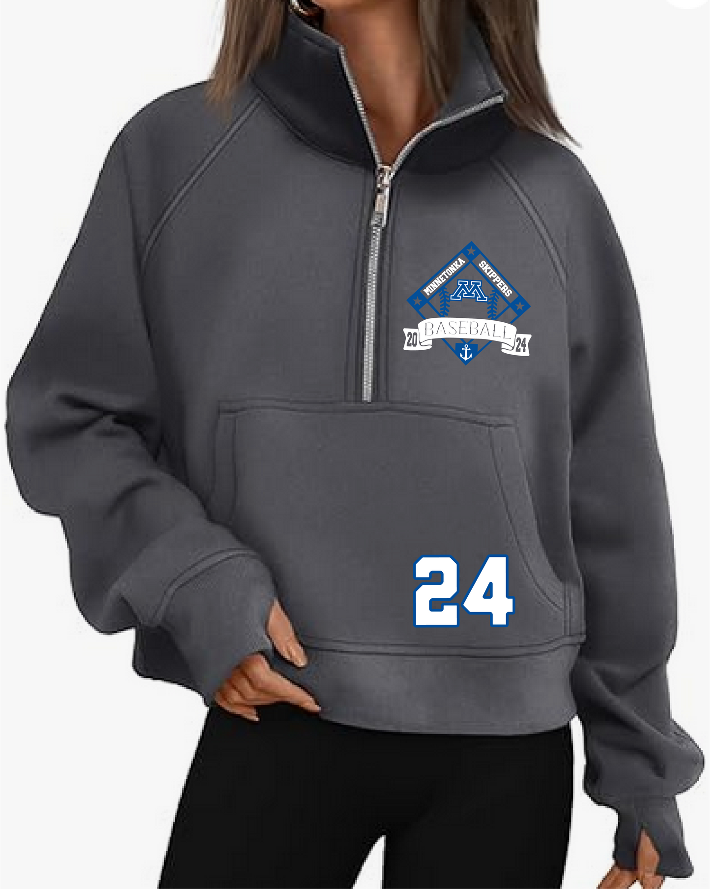Baseball Women's Cropped Pullover Quarter Zip Sweatshirt