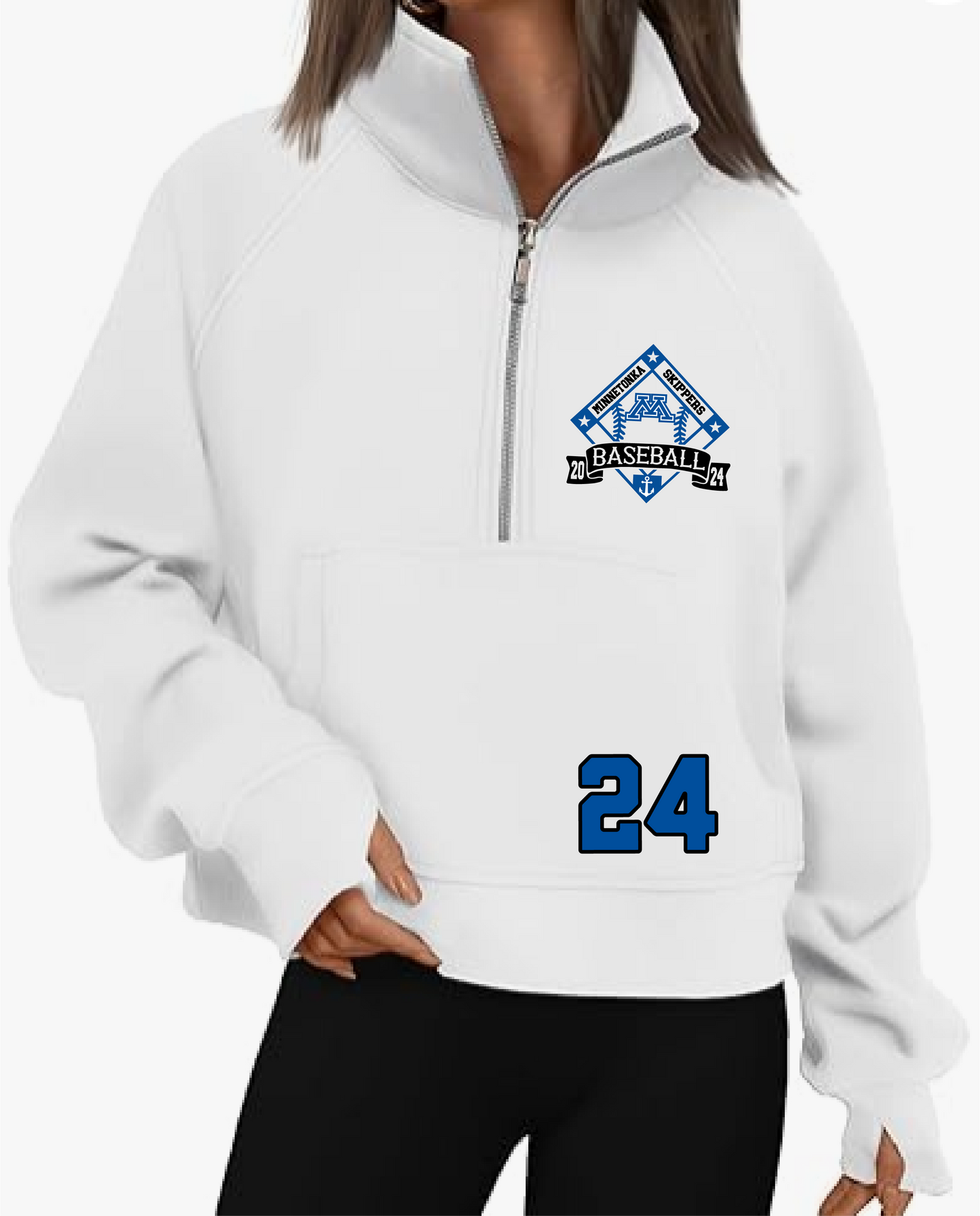 Baseball Women's Cropped Pullover Quarter Zip Sweatshirt