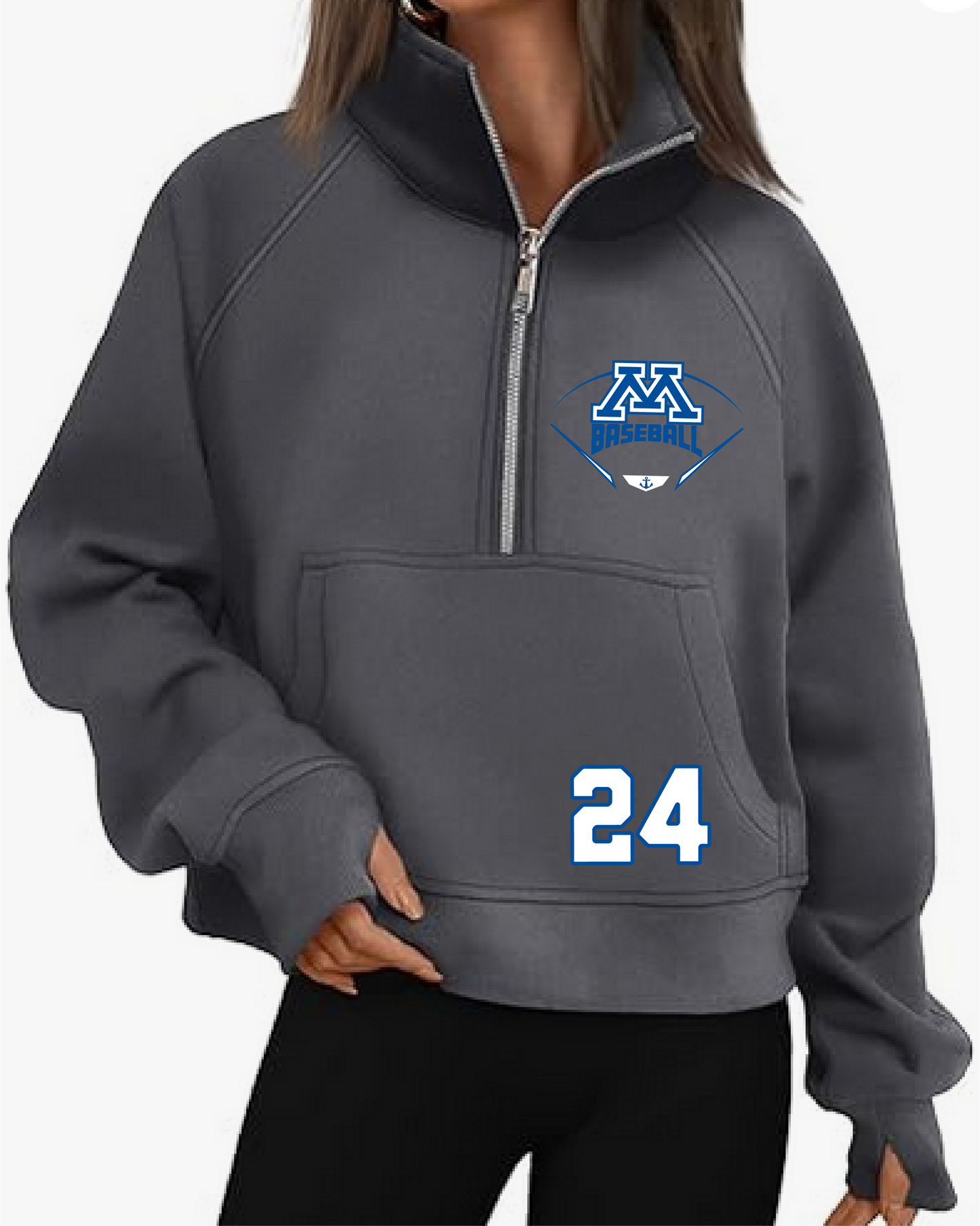 Baseball Women's Cropped Pullover Quarter Zip Sweatshirt