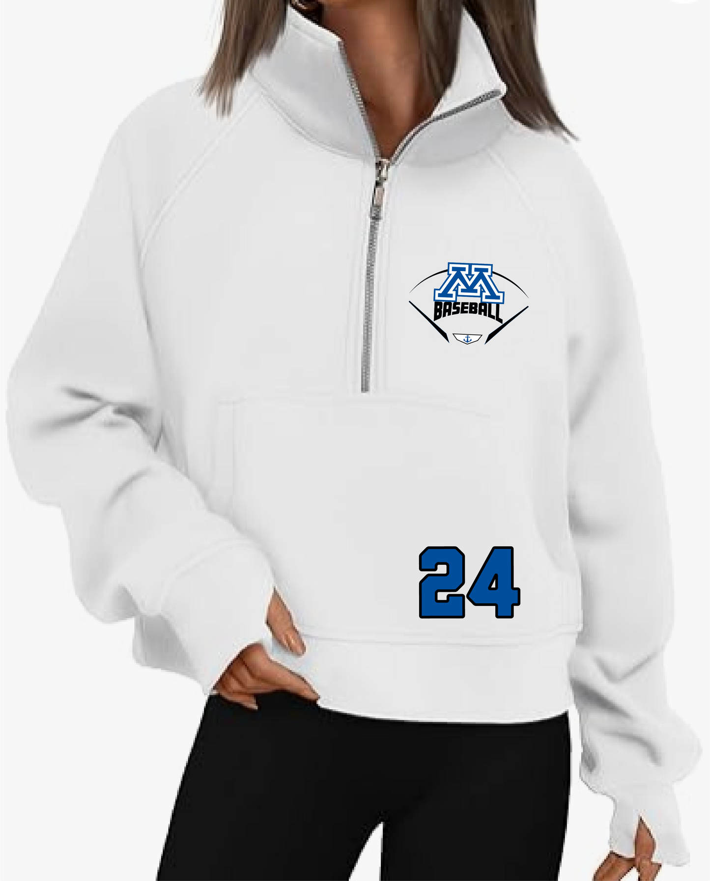 Baseball Women's Cropped Pullover Quarter Zip Sweatshirt