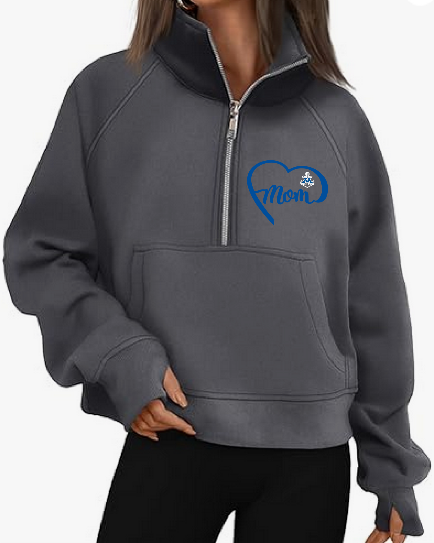 Minnetonka Mom Heart Women's Cropped Pullover Quarter Zip Sweatshirt