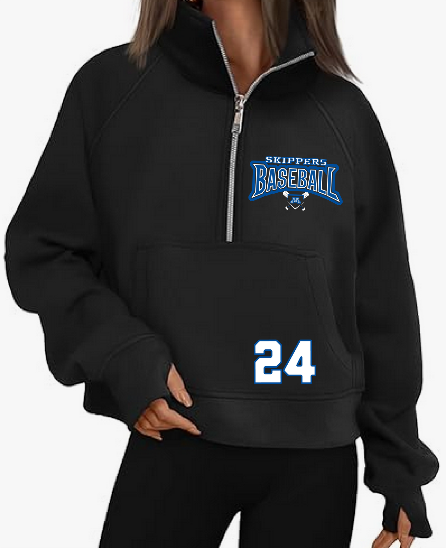 Baseball Women's Cropped Pullover Quarter Zip Sweatshirt